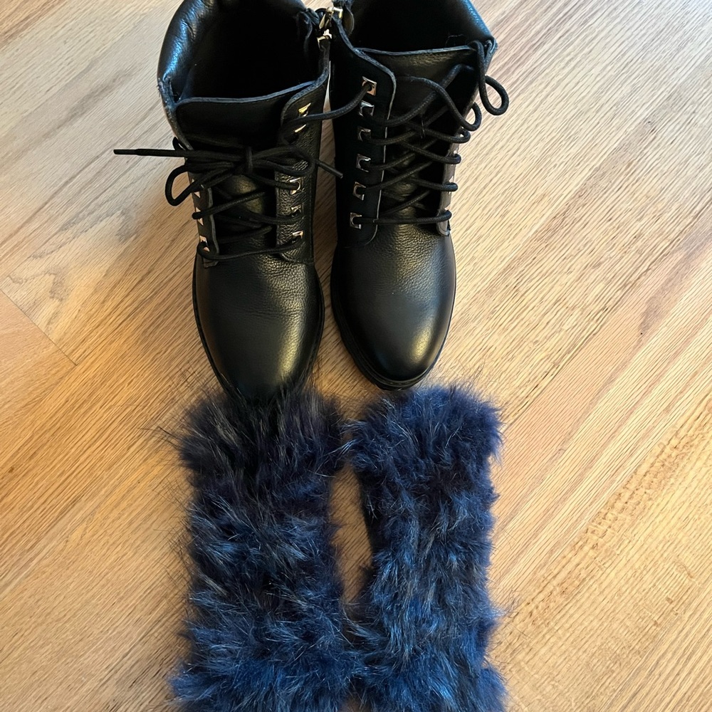Gioseppo Booties with Removable Front Fur, Piel Leather, Black, Sz 36, Brand New